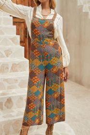 Multicolour Boho Floral Print Cropped Wide Leg Overalls (size: (US 12-14)L)