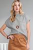 Gray Patch Pocket Ribbed Knit Short Sleeve Sweater