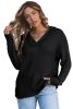 Black Split V Neck Pullover Knit Sweater Hoodie