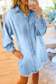 Beau Blue Washed Raw Hem Denim Shirt Dress (size: (US 12-14)L)