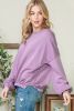 Purple Elastic Hem Lantern Sleeve Sweatshirt