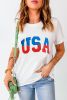 White Star & Stripe USA Graphic Roll Up Sleeve T Shirt