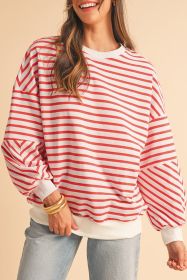 Orange Stripe Drop Shoulder Crew Neck Loose Sweatshirt (size: (US 12-14)L)