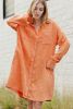 Orange Crinkled Pockets Button Up Shirt Dress