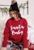 Red Santa Baby Print Crew Neck Pullover Graphic Sweatshirt
