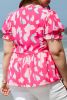 Rose Plus Size Abstract Print Puff Sleeve V Neck Blouse