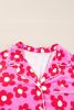 Pink 60s Flower Print Buttoned Shirt and Drawstring Waist Pajama Set