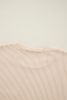 Beige Crinkle Rib Knit Pocketed Loose Fit Crew Neck T Shirt