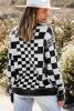 Black Checkered Drop Shoulder Round Neck Sweater