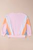 Light Pink Color Block Batwing Sleeve Loose Fit Sweatshirt