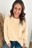 Beige Plain Exposed Seam Round Neck Pullover Sweatshirt