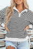 White Stripe Buttoned Crew Neck Oversized Sweatshirt