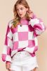 Rose Checkered Bishop Sleeve Pullover Sweater