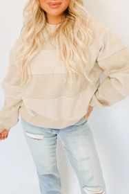 Oatmeal Colorblock Patchwork Long Sleeve Pullover Sweatshirt (size: (US 12-14)L)