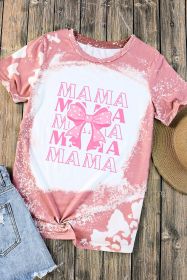 Pink MAMA Bowknot Graphic Bleached Tee (size: (US 12-14)L)