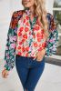 Red Colorblock Floral Print Puff Sleeve Shirt