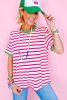 Rose Stripe Contrast Trim Crew Neck Knit Tee