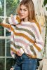 Multicolor Striped Hollowed Knitted Loose Sweater