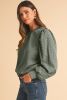 Medium Grey Eyelet Embroidered Sleeve Patchwork Ribbed Sweatshirt