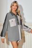 Gray Colorblock Patchwork Ribbed Oversized Henley Sweatshirt