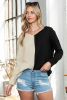 Khaki and Black Knitted Pullover Long Sleeve Colorblock Sweater