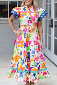 Pink Ricrac Trim Layered Sleeve Floral Maxi Dress (size: (US 12-14)L)