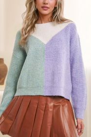 Clearly Aqua Colorblock Knitted Sweater (size: (US 12-14)L)