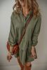Jungle Green Puff Sleeve Buttoned Tiered Pleated Mini Shirt Dress