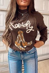 Coffee Howdy Boot Graphic High Neck Sweater (size: (US 12-14)L)