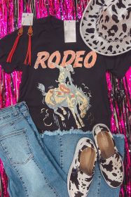 Black RODEO Horse Graphic Crewneck T Shirt (size: (US 18-20)2XL)