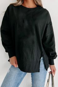Black Exposed Seam Drop Shoulder Side Slit Sweatshirt (size: (US 20-22)2XL)
