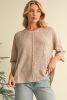 Light French Beige Contrast 3/4 Sleeve Crew Neck Sweater