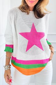 White Star Pattern Colorblock Drop Shoulder Lightweight Sweater (size: (US 12-14)L)