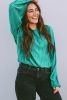 Verdant Solid Color Textured Puff Sleeve Blouse