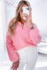 Peach Blossom Flower Pattern Knitted Notched Neck Sweater