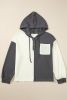 Dark Grey Waffle Colorblock Button Drawstring Hoodie