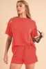 Orange Ribbed Textured Loose Fit Tee & Shorts Set