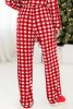 Fiery Red Plaid Print Shirt and Drawstring Pants Pajama Set