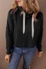 Black Drop Shoulder Drawstring Cropped Hoodie