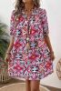 Purple Boho Abstract Print Puff Sleeve Smocked Mini Dress