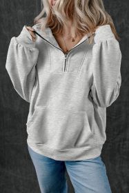 Light Grey Zip-up Stand Neck Kangaroo Pocket Sweatshirt (size: (US 20-22)2XL)