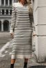 White Striped Casual Knitted Midi Dress