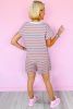 Pink Stripe Crew Neck Tee & Tassel Drawstring Shorts Set
