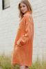 Orange Crinkled Pockets Button Up Shirt Dress