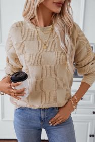 Parchment Plaid Crew Neck Knit Sweater (size: (US 12-14)L)