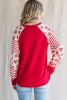 Red Heart & Striped Print Raglan Sleeve Henley Top