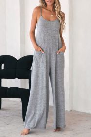 Gray Loose Fit Side Pockets Spaghetti Strap Wide Leg Jumpsuit (size: (US 12-14)L)
