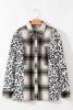 Black Plus Size Plaid Leopard Patchwork Raw Hem Shacket