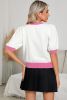 Pink Sequin Rugby Color Block Puff Sleeve Knit Top