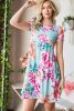 Light Blue Floral Casual High Waist Short Dress